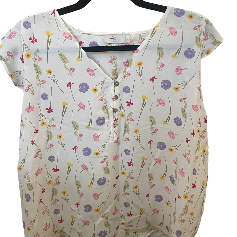 LOFT Floral Button-Down Blouse - White with Multicolor Accents